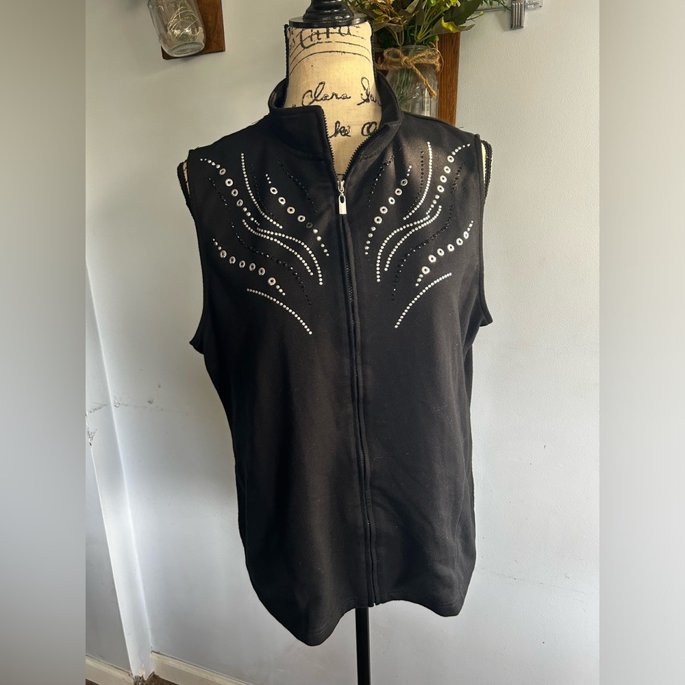 Alfred Dunner vintage black beaded vest fully zipped glamour fancy night‎ out